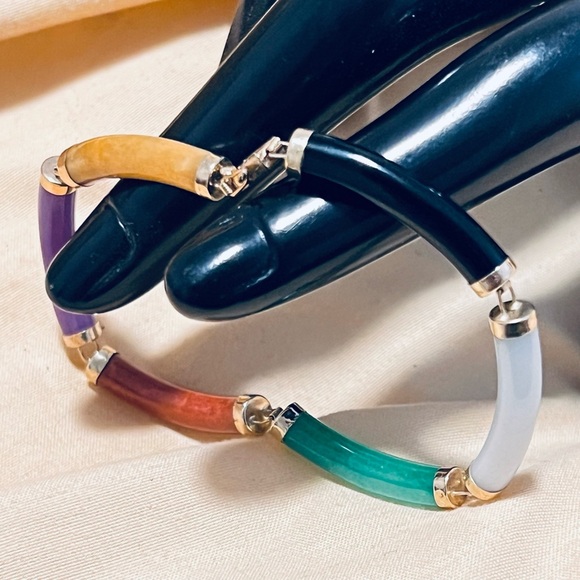 14K Gold Multi Jade Link Bracelet - Picture 5 of 12